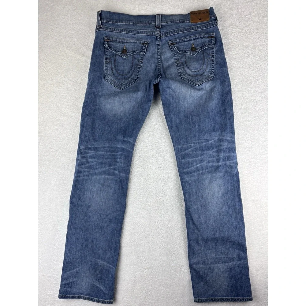 True Religion Jeans Men's Blue Ricky Relaxed Straight Jeans Flap Pockets Size 38